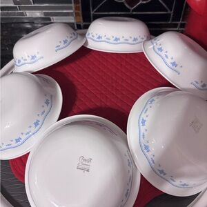 Corelle Corningware White Cereal Bowls with Morning Blue flowers